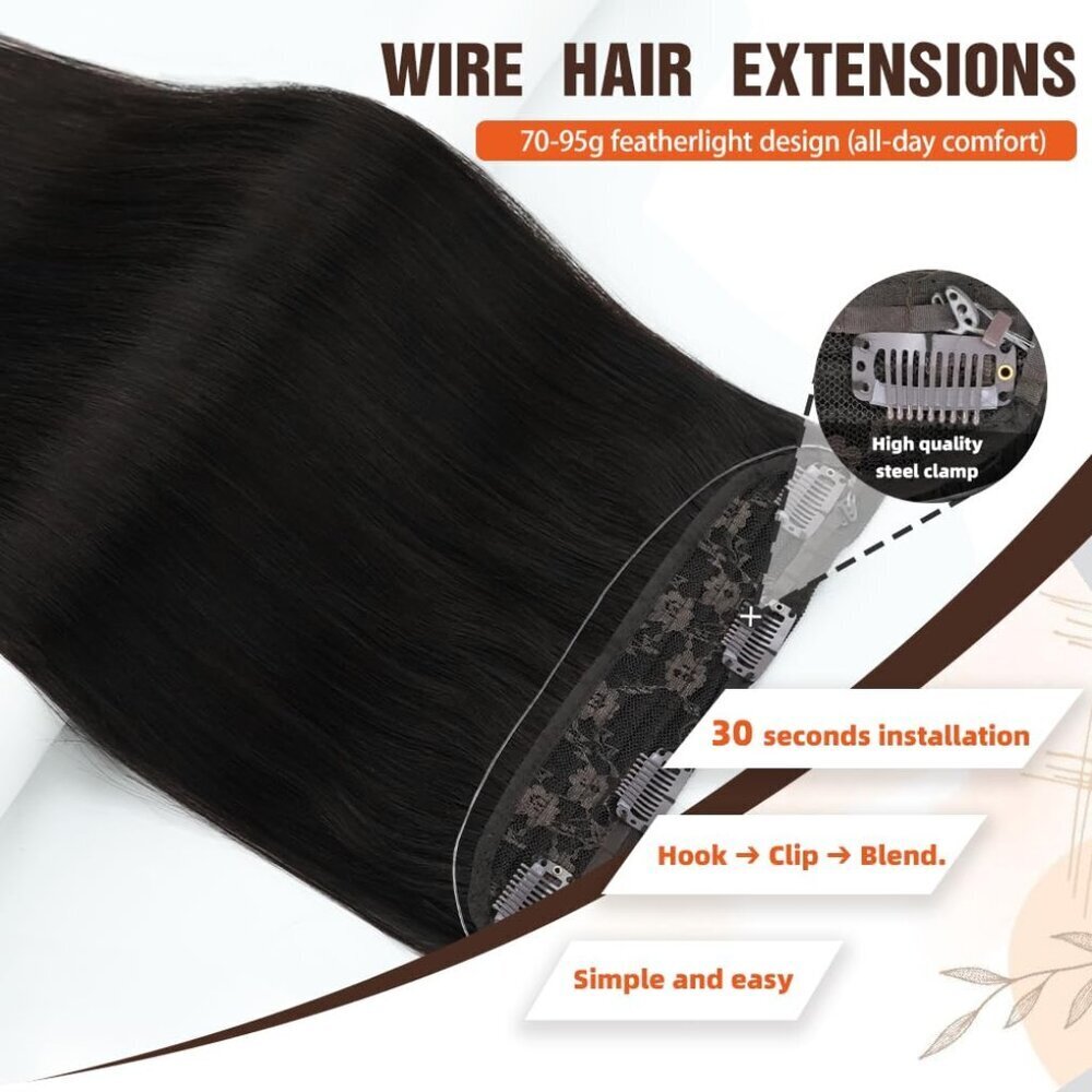 Hair Extensions Human Hair 14 Inch Natural Black Clip-Ins 70G Long Straight - Picture 5 of 6